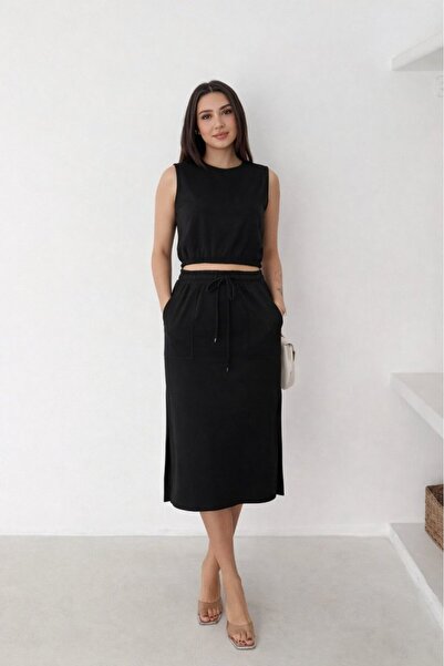 pazarella Women's Two Thread Crop Skirt Double Set