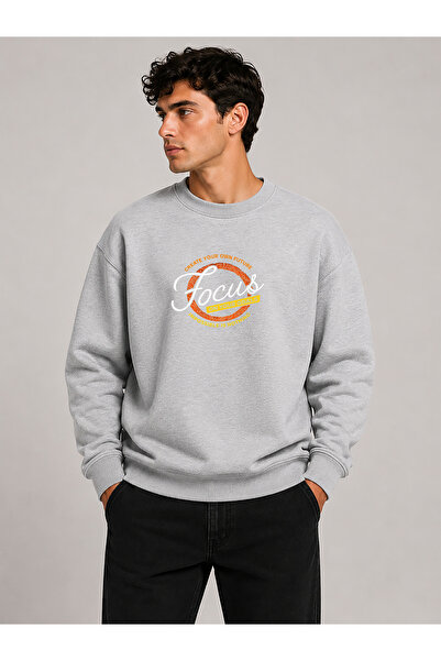 herkesemoda Focus Printed Crew Neck 2 Thread Sweatshirt