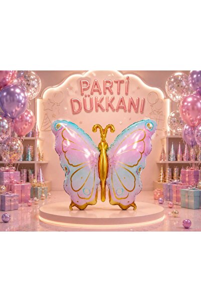 Parti Dükkanı Pink Gold Butterfly Foil Balloon 79 X 53 cm Helium Compatible L...