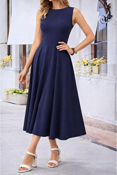 oniks store Women's Off-The-Shoulder Boat Neck Kiloş Midi Viscose Dress
