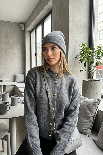 SAYZEN YOUR SHİNE Trendy osnovni ženski kardigan sa dugmetom u obliku srca