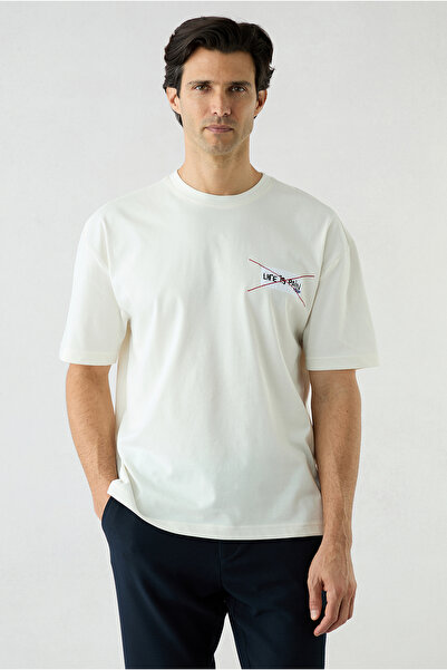 Kiğılı Μπλουζάκι με λαιμόκοψη Oversize από βαμβακερό εμπριμέ