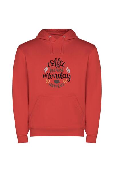 iLovePrints Coffee, Monday Motivation Mug Φούτερ με κουκούλα σε χρώμα Κόκκινο