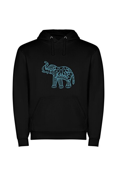 iLovePrints Pristine Pachyderm Portrait Φούτερ με κουκούλα σε χρώμα Μαύρο