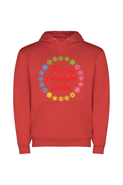 iLovePrints Festive Snowflake Greetings Φούτερ με κουκούλα σε χρώμα Κόκκινο