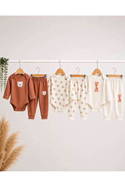 Çocukos Unisex Kız&Erkek Bebek Desenli Renkli Çıtçıtlı Body ve Alt 6'lı Takım...