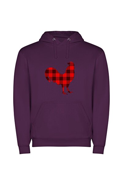 iLovePrints Regal Rooster Reigns Φούτερ με κουκούλα σε χρώμα Μωβ