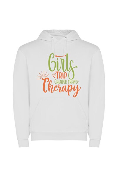 iLovePrints Budget Bliss: Girls Roadtrip Φούτερ με κουκούλα σε χρώμα Λευκό