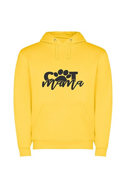 iLovePrints Mama's Feline Elegance Φούτερ με κουκούλα σε χρώμα Κίτρινο