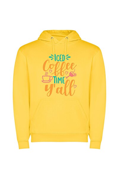 iLovePrints Cool Java Vibes Φούτερ με κουκούλα σε χρώμα Κίτρινο