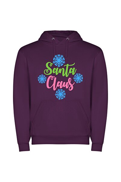 iLovePrints Merry Santa Snowflakes Φούτερ με κουκούλα σε χρώμα Μωβ