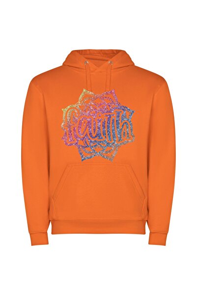 iLovePrints Glamourous Stardust Square Φούτερ με κουκούλα σε χρώμα Πορτοκαλί