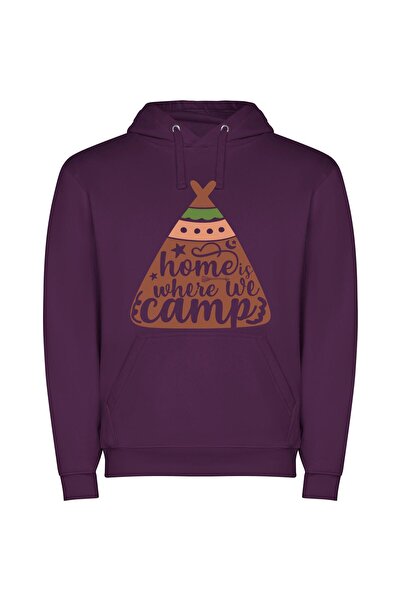 iLovePrints Camping Chronicles: Home & Teepee Φούτερ με κουκούλα σε χρώμα Μωβ