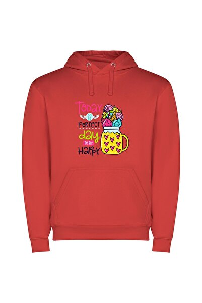 iLovePrints Candy Jar Happiness Day Φούτερ με κουκούλα σε χρώμα Κόκκινο