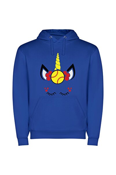 iLovePrints Horned Baseball Hero Φούτερ με κουκούλα σε χρώμα Μπλε