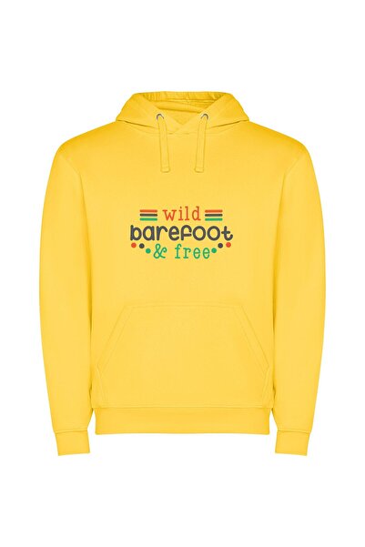 iLovePrints Barefoot and Wild Freedom Φούτερ με κουκούλα σε χρώμα Κίτρινο