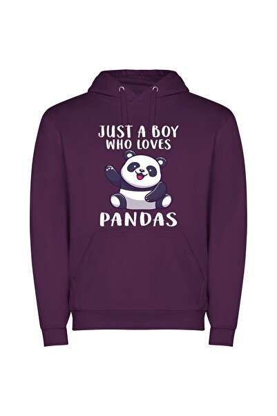 iLovePrints Panda Love: Just a Boy Φούτερ με κουκούλα σε χρώμα Μωβ
