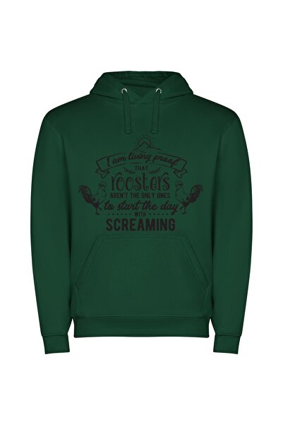 iLovePrints Serenity Over Rooster's Scream Φούτερ με κουκούλα σε χρώμα Πράσινο