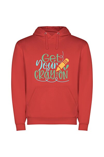 iLovePrints Colorful Crayon Creations Φούτερ με κουκούλα σε χρώμα Κόκκινο