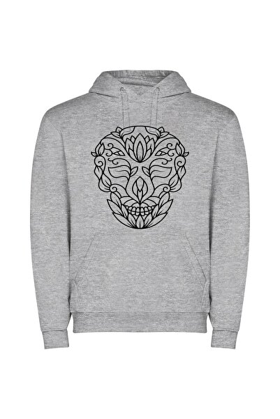 iLovePrints Elegant Monochrome Floral Illustration Φούτερ με κουκούλα σε χρώμ...