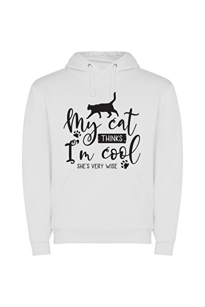iLovePrints Purrrfectly Cool Cat Φούτερ με κουκούλα σε χρώμα Λευκό
