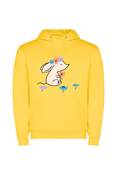 iLovePrints Whimsical Floral Pup Φούτερ με κουκούλα σε χρώμα Κίτρινο