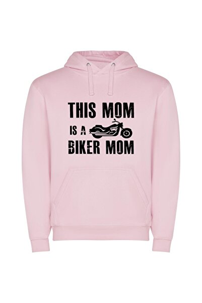 iLovePrints Mama Biker Extraordinaire Φούτερ με κουκούλα σε χρώμα Ροζ