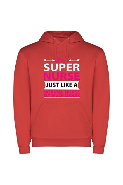 iLovePrints Cool Super Nurse Φούτερ με κουκούλα σε χρώμα Κόκκινο
