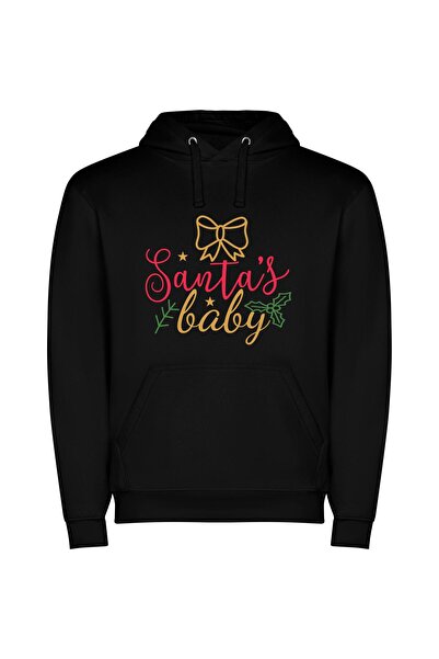 iLovePrints Merry Santa's Baby Joys Φούτερ με κουκούλα σε χρώμα Μαύρο