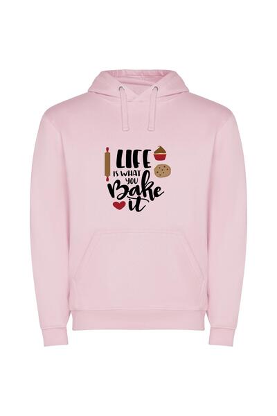 iLovePrints Baking Life: Graphic Art Φούτερ με κουκούλα σε χρώμα Ροζ