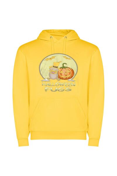 iLovePrints Pug-o'-Lantern: Spooky Style Φούτερ με κουκούλα σε χρώμα Κίτρινο