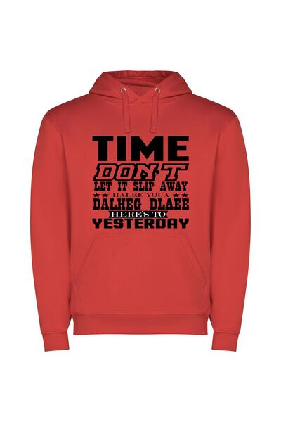 iLovePrints Time Blame, Delete, Enes Φούτερ με κουκούλα σε χρώμα Κόκκινο