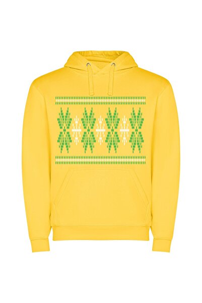 iLovePrints Symmetric Winter Peppermint Φούτερ με κουκούλα σε χρώμα Κίτρινο