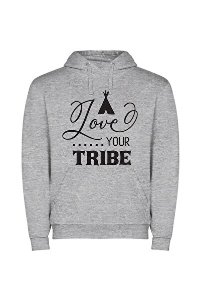 iLovePrints Love Your Tribe: True Style Φούτερ με κουκούλα σε χρώμα Γκρι
