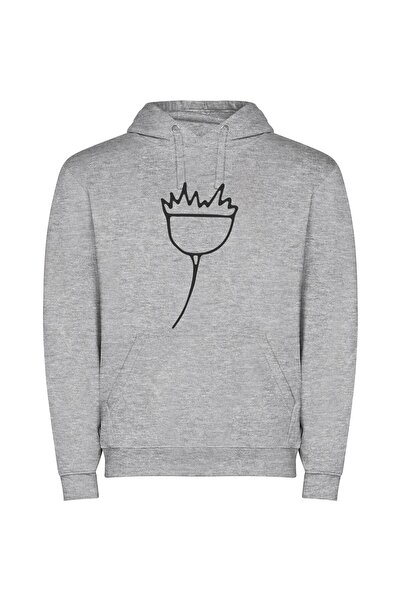 iLovePrints Simplistic Floral Line Art Φούτερ με κουκούλα σε χρώμα Γκρι