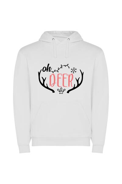 iLovePrints Graceful White Antlers Φούτερ με κουκούλα σε χρώμα Λευκό