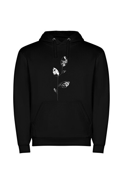 iLovePrints Monochrome Floral Artistry Φούτερ με κουκούλα σε χρώμα Μαύρο