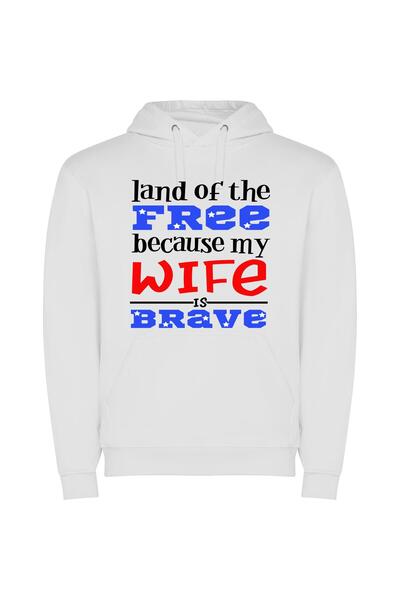 iLovePrints BRAVE & PATRIOTIC WIFE Φούτερ με κουκούλα σε χρώμα Λευκό