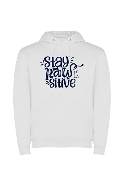 iLovePrints Pawsitive Vibes Only! Φούτερ με κουκούλα σε χρώμα Λευκό