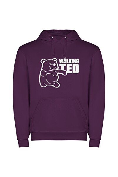 iLovePrints Terrified Bear Walking Strong Φούτερ με κουκούλα σε χρώμα Μωβ