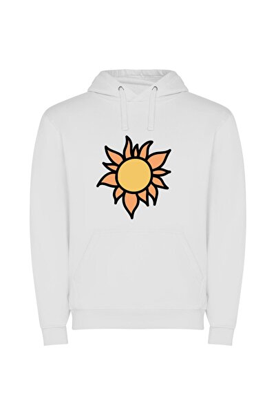 iLovePrints Sunny Floral Sketch Φούτερ με κουκούλα σε χρώμα Λευκό