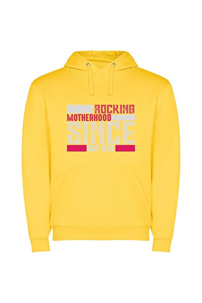 iLovePrints Maternal Rock Star Mama Φούτερ με κουκούλα σε χρώμα Κίτρινο