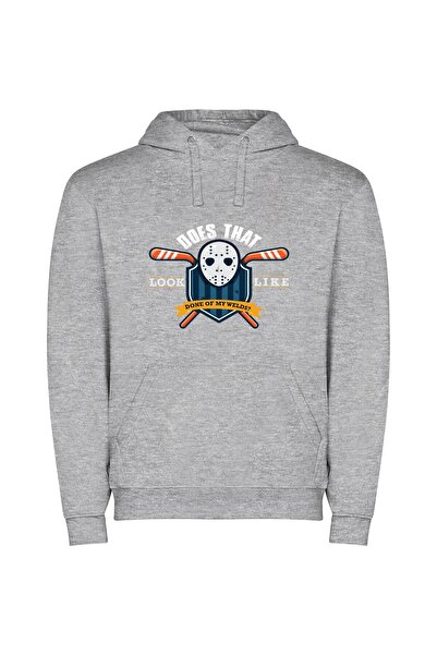 iLovePrints Game On: Hockey Inspired Φούτερ με κουκούλα σε χρώμα Γκρι