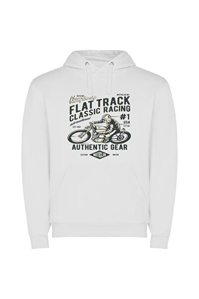 iLovePrints Vintage Motorcycle Mania Φούτερ με κουκούλα σε χρώμα Λευκό