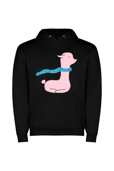 iLovePrints Elegant Ribboned Pink Duck Φούτερ με κουκούλα σε χρώμα Μαύρο
