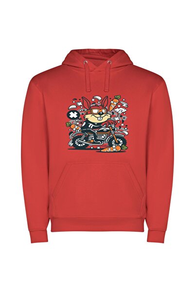 iLovePrints MotoHare: Electric Bunny Revs! Φούτερ με κουκούλα σε χρώμα Κόκκινο