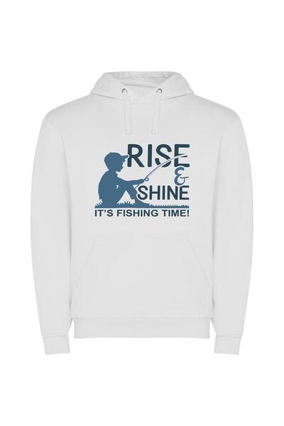 iLovePrints Sunrise Fisherman in Silhouette Φούτερ με κουκούλα σε χρώμα Λευκό