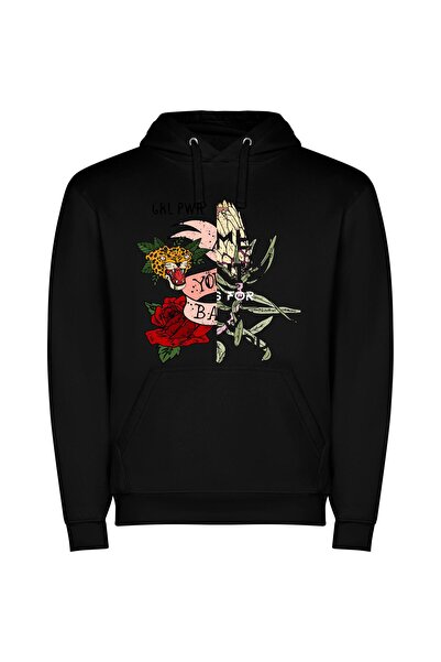 iLovePrints Floral Tiger Tattoo Art Φούτερ με κουκούλα σε χρώμα Μαύρο
