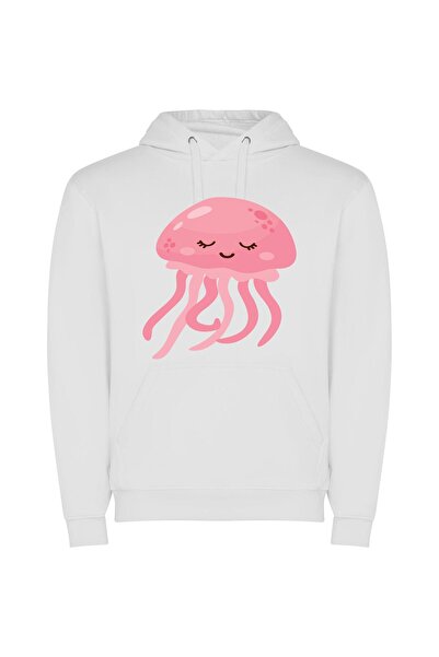iLovePrints Jellyfish Extravaganza Φούτερ με κουκούλα σε χρώμα Λευκό