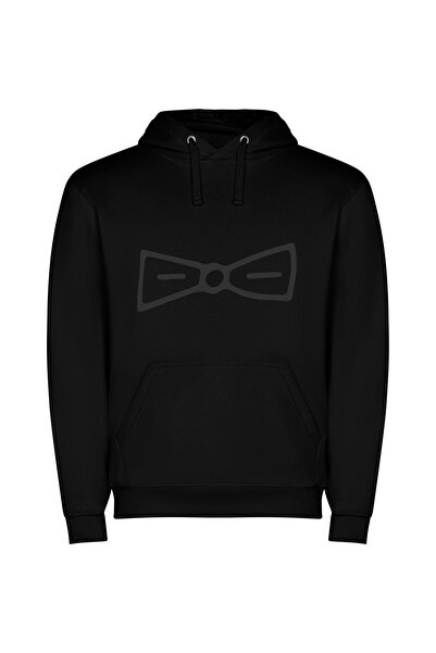 iLovePrints Chic Monochrome Bow Fashion Φούτερ με κουκούλα σε χρώμα Μαύρο